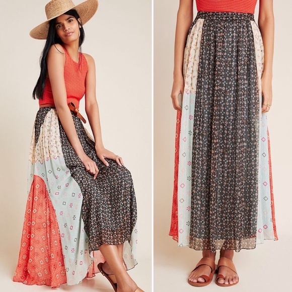 Anthropologie Dresses & Skirts - NWT Verb Pallavi Singhee Margot Pleated Maxi Skirt Metallic Mix Print 0 Petite